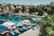 Panorama of the beautiful port of the old town of Kaleici in Antalya. Yachts, cruise boats and ships docked in the