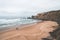 Panorama of the beautiful Praia da Amalia beach at sunset on the Fisherman Trail, which lines the Atlantic coast in the west of