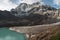 Panorama beautiful view of Gokyo village with Gokyo lake and snow mountain in background on everest base camp trekking route