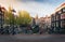 Panorama of beautifull Amsterdam bridge with bicycles, Holland