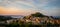 Panorama of Begur Old Town and castle at sunset Costa Brava - Girona - Spainvillage, architecture, campanile, coastal, beach,