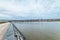 A panorama of Belgrade seen from the banks of the Sava River. View of the Brankov Bridge.