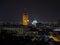 Panorama of Belgrade skyline at night with Beogradjanka tower, or palata beograd, and the saint sava church