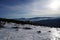 Panorama Beskid slaski . Mountain view from Skrzyczne peak in Szczyrk, Silesian region, Poland on a foggy and Sunny winter day.