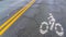 Panorama Bicycle lane symbol on a weathered road in winter