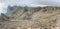 Panorama of Bizarre rocks in Dead city. Khoba-Tele Ridge of Karadag Reserve in spring. Crimea