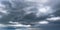 Panorama of black sky background with storm clouds. thunder front