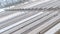 Panorama Bleachers with numbers on the surface viewed on a sunny winter day