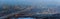 Panorama of blue danube vienna at foggy night in w