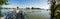 Panorama of a boat ramp on the sacramento river in the delta