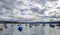 Panorama boats sailboat parking waiting mast down zurich lake water autumn day switzerlandwalk weather grey sky clouds