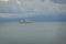 Panorama of Bodensee lake and a ferry from Friedrichshafen, Germany