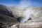 Panorama bromo vocalno crater with gas smoke