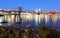 Panorama of Brooklyn Bridge, East River and Manhattan at sunset