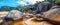 Panorama of brown water of Tidal River and huge boulders.