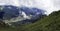 A panorama from Bucegi Mountains, Romania with a view of the tourist cities in the valley, like Sinaia and Bucegi