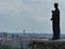 Panorama of Budapest with the stylized statue of the Virgine Mary in Hungary.