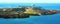 Panorama of caldera and volcano, Santorini, Greece