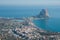 Panorama of Calpe Calpe town, Spain. Overlooking the coast, th