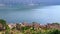 Panorama with camellia garden, Lake Lugano and Alps, Morcote, Switzerland