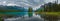 Panorama Canada forest landscape of Spirit Island with big mountain in the background, Alberta, Canada