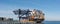 Panorama cargo ship and blue sky with light white clouds, Hayes Dock