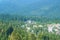 Panorama of Carpathian mountains scenery, fir forest, Sinaia tow