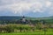 Panorama of Carpathians mountains and fortified church (castle)