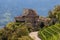 Panorama of Castle Thurnstein between a green landscape of Meran. Tirol Village, Province Bolzano, South Tyrol, Italy