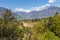 Panorama of Castle Trauttmansdorff between a green Alps landscape and botanical garden of Meran. Merano, Province Bolzano, South