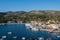 Panorama of the center of the town of Sivota in the Greece.