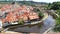 Panorama of Cesky Krumlov. A beautiful amazing historical Czech town. The city is on Vltava river. Aerial view. Czech, Krumlov,