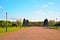 Panorama Champs de Mars with street lamps in the autumn on a Sun