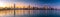 Panorama Chicago downtown skyline sunset Lake Michigan with most Iconic building from Adler Planetarium, Illinois