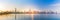 Panorama Chicago downtown skyline sunset Lake Michigan with most Iconic building from Adler Planetarium, Illinois