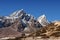 Panorama of Cholatse and Taboche mountain in Sagarmatha National Park, Everest region, Nepal