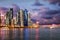 Panorama of the city center of Doha during a cloudy sunset