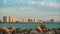 Panorama on city Clearwater Beach FL. Summer vacations in Florida. Beautiful View on Hotels and Resorts on Island.