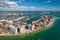 Panorama of City Clearwater Beach FL. Summer vacations in Florida. Beautiful View on Hotels and Resorts on Island.