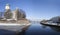 Panorama of a city fortress Vyborg in sunny spring day