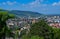 Panorama of the city of Freiburg im Breisgau with church of St. Johnâ€˜s Church in the foreground, Germany, Europe