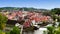 Panorama of city and historic castle in Cesky Krumlov . Czech Republic