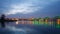 Panorama of the city and illuminated bridge