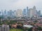 Panorama of the city of Jakarta, the capital of Indonesia, in cloudy weather.