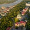 Panorama of the city of Kiev with a view of the Dnieper River, the historical and industrial districts of the city and