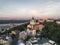 Panorama of the city of Kiev with a view of the Dnieper River, the historical and industrial districts of the city and