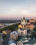 Panorama of the city of Kiev with a view of the Dnieper River, the historical and industrial districts of the city and