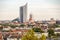 Panorama of the city of Leipzig Germany with tall buildings, town hall and churches