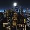 Panorama of the city. Moon over skyscrapers. the city