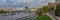 Panorama the city of Moscow, the river and ships from the Bogdan Khmelnitsky Bridge, near the Kievskaya metro station